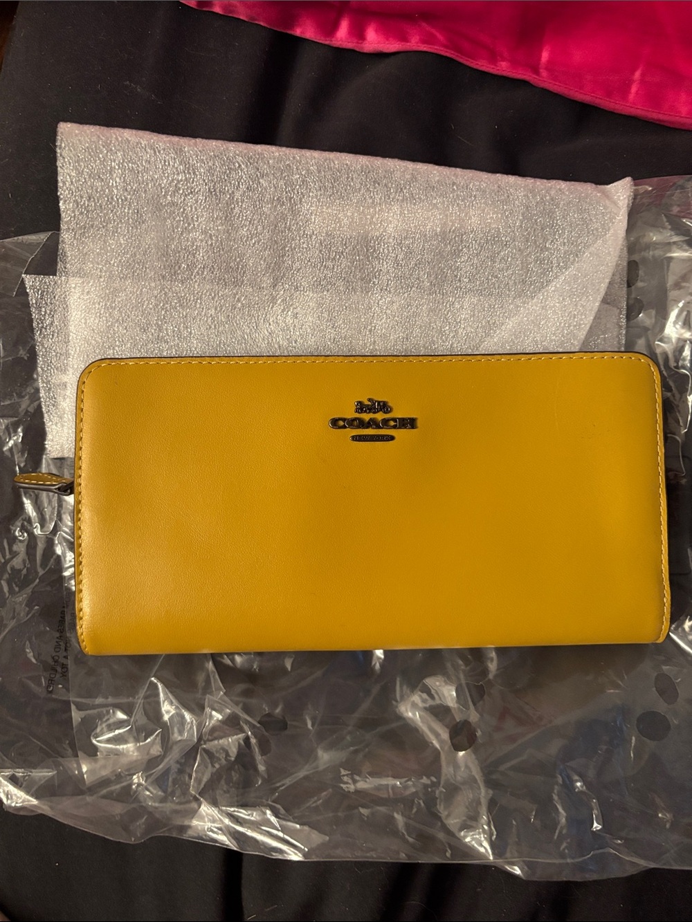 Coach Yellow Leather Zip Wallet with Metal Logo